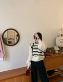 women Black and white striped fake two-piece knitted sweaters pring and autumn Korean soft glutinous pullover sweater female