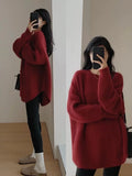 Women Black Gothic Mohair Pullover Knitted Sweater Harajuku Y2k Long Sleeves Sweater Jumper Vintage 2000s Aesthetic Clothes