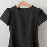 Pbong  Summer Hepburn Style Green Short Sleeve Dress Women's Fashion Slimming Short Skirt High Waist A-Line Dress Commute Style