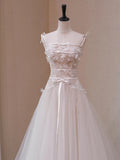 Retro Style Lace Bridal Gown Sleeveless A-Line Long Dress Floral Handmade Embroidery mid Waist for Wedding Entrance Ceremony