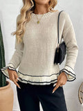 2025 New Women's Lace Round Neck Long Sleeve Autumn/Winter Knitted Sweater