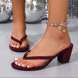 Pbong  Summer Fashion Thick Heels Slippers Women Solid Color Round Clip Toe Beach Casual Comfortable Sandals Flip Flops Shoes
