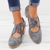 Pbong  Spring Autumn Women's High Heels Retro Nail Hole Carved Brogues Heels Fashion Round Toe Block Heel Lace-up Dress Shoes