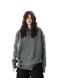Hip Hop Y2K Gray Cardigan Sweaters Women Loose Streetwear V Neck Design Knitted Coat Casual Vintage Long Sleeve Bf Gothic Tops