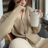 Cut Out Cardigan for Women Soft Knit Long Sleeve Button Down Rib-Knit Sweater Jacket Teen-girl Autumn Winter Y2K Outfit