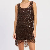 Pbong  Women Sequin Mesh Mini Dress Sleeveless Tie-Back Layered Bodycon Short Dress Coquette Sparkly Party Nightclub Dress