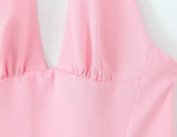Pink Sexy Party Long Dress New Halter V Neck Backless Slim Women Dress Vaation Beach Pleat A-line Vestidos 2025 Summer New