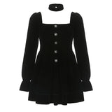 Black Velvet Square Neck Dress