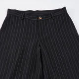 Pbong  Commuter Style Low Waist Striped Contrast  Color Suit Pants Women's Casual Straight Leg Loose Button-Fly Bottoms Fashion New