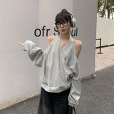 Casual Off Shoulder Sweatshirts Women Sexy Korean Style Loose Pullovers Harajuku Y2k Fashion Long Sleeve Sweatshirts
