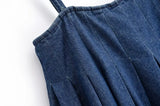 Casual All-match Sleeveless Denim Camisole New Navy Blue Zipper Loose Pleated Tank Top Adjustable Strap Summer Woman Vest