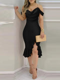 Sexy Bodycob Midi Dress Women Fashion Off The Shoulder Short Sleeve Pencil Black Party Dresses Elegant robe femme