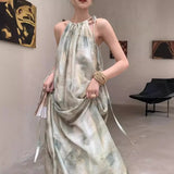 Pbong  New Chinese Style Sleeveless Gradient Neckline Dress Women's Summer Lazy Elegant Slimming Holiday Long Dress