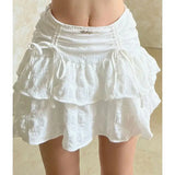  French Style White Mini Skirts Holiday Casual Kawaii High Waist A-line Skirt Sweet Girl Kpop Y2k Skirt for Women Summer