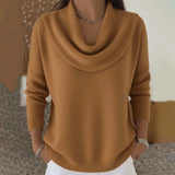 Pbong  Women Autumn Winter Pullover Sweater New Solid Color Stacked Collar Long Sleeve Comfortable Female Casual Pocket Pullover