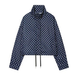New Fashion Simple French Stand Collar Spring Autumn Coats Y2k Simple Polka Dot Print All Match Jackets Harajuku Punk Streetwear