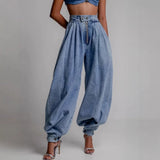 Pbong  New Women's Y2K Vintage High Waist Zipper Denim Pants Loose Harem Balloon Jeans Spring Casual Streetwear Trousers