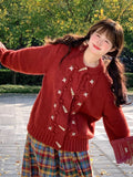 Christmas Red Sweet Cardigan Women Vintage Preppy Style Japan Knitted Sweater Casual Lazy Wind Female Fall Winter Tops New