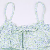 Green Halter Strap Flowers Printed Dress