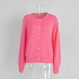 Pbong  New Autumn Women's Knit Cardigan Long Sleeve Solid Color O-Neck Button Up Loose Fit Soft Mohair Blend Fashion Sweaters