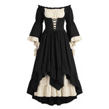 Medieval Halloween Cosplay Dress European Renaissance Gothic Court Puff Sleeve Dress Corset Waist Carnival Outfit Adult Female