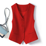 Women's Suit Vest Coat 2025 Spring Summer Sleeveless Retro Style Ladies Blazer Vest Temperament Short Lady Cardigan Waistcoat