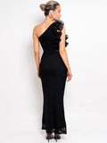 Shoulder Floral Mesh Ruched Sexy Maxi Dress For Women Gown Oblique Shoulder Sleeveless Backless Bodycon Long Dress