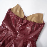 Luxury Leather Strapless Short Dress Chic Womens Summer Sexy Party Waist Curvy Dresses 2025 Evening Red Green Brown Y2K Cocktail