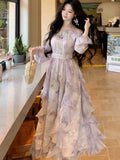 Elegant and Chic Women Floral Midi Dress Long Sleeve Vintage Party Birthday Vestidos Female A-Line Mujers Fall Clothes New