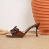 Pbong  Summer PVC Transparent Butterfly-knot Square Toe Slippers Women Fashion Thin Heels Party Slide Shoes
