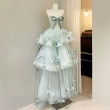 French Forest Style Strapless Long Evening Gown with High-end Feel, Birthday Coming of Age Gift Princess Dress Customization