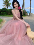 Sexy Prom Elegant 2 Piece Sets For Woman Summer Mesh Floral Slimming Shoulder Backless Holiday Beach Long Suit Fashion New