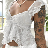 Fairy Coquette Tank Top y2k Women Sheer See Through V Neck Sleeveless Double Layered T Shirt Lace Vest Club Streetwear