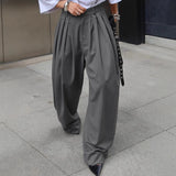 Pbong  New Autumn Winter Women's Pants Fashion Casual Solid Color Loose and Versatile Wide Leg Pants Commuter Grey Suit Pants