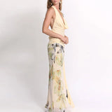 New Sexy Backless Halter Tops&Slim Printed Long Skirts Suit Elegant Swinging Collar Sleeveless Tops Half Skirt 2 Piece Set Women