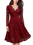 Pbong  Russian Lace Dress Women's Cross-Border V-neck Mini Skirt Elegant Commute Style Polyester Fabric High Waist Long Sleeve