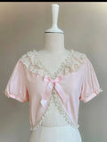 Retro Japanese Lolita Outfits Women Sweet Kawaii Tops Ruffle Mini Dress Suits Y2k Preppy Casual 2 Piece Sets