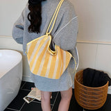 Women's Large Capacity Stripe Mesh Shoulder Bag Casual Summer Daily Beach Tote Bags New Trend Female Fashion Handbags