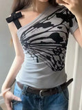 Pbong  Sexy Off shoulder Summer T shirt Women Korean Harajuku Aesthetic Print Short sleeve Body Tops Female Tees Cotton Front Bow Tied