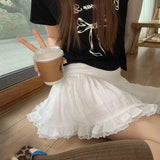 Summer White Lace Mini Skirt Women Korean Chic High Waist Y2k Short Skirts Woman Ballet Style Ruffles Cake Skirts Female