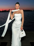 Corset Top Skirt Suit Women's Slim Sexy Strapless Tanks With Ribbon Elegant Long Skirt Summer High Waist Party Dress Sets