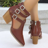Pbong  Punk Style Buckle Strap High Heels Sandals Women Pointed Toe Chunky Heeled Gladiator Shoes Woman Ankle Strap Summer Ankle Boots
