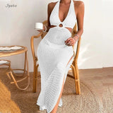 Bikini Swimming Cover-ups Women Slit Hollow Out Backless Lace-up Sexy Summer Long Dress V-neck Sleeveless Vacation Vestidos