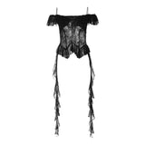 Pbong  Y2k Aesthetic Lace Irregular Tops Vintage Harajuku Hollow Out Summer T-Shirt Streetwear Sexy See Through Shirt Fairy Bandage Tee
