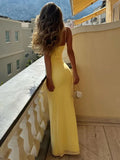 Spaghetti Strap Backless Sexy Maxi Dress For Women Gown Summer New Yellow Sleeveless Bodycon Long Dress Vestido