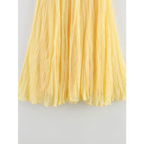 Pbong  Women Crinkle A-line Midi Butter Yellow Skirt Elastic Waist Spring Summer Holiday Elegant Skirts New faldas mujer
