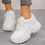 Pbong  Black White Chunky Platform Sneakers for Women Autumn Thick Bottom Dad Shoes Woman PU Leather Height Increase Sneakers 42