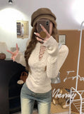 Half Lace Up Sweater for Women Long Sleeve Slim Fit Knitted Tops Pullovers Femal Lace-up Jumper Autumn Winter Y2K Outfit