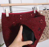 Pbong  New Autumn Winter Women Sequins Mini Skirts Waist Back Zipper Solid Color Above Knee Non Stretch Slim A Line Bling Skirt