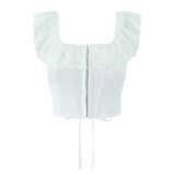 Lace Ruffles Corset Short Vest Women Backless Off Shoulder Cropped Tops 2025 Summer Fishbone Party Club Slim White Tops Clothes